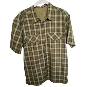 Kuhl Plaid Button Up Shirt Short Sleeve‎ Outdoor Casual Olive Green Medium